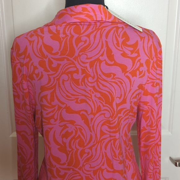 NEW Sanctuary Daydream Knit Stretch Button Front Shirt Dress Pink Orange Print L - Picture 7 of 13